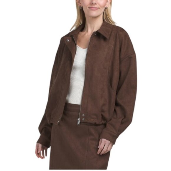 MOON RIVER Faux Suede Bomber Jacket - Picture 1 of 3